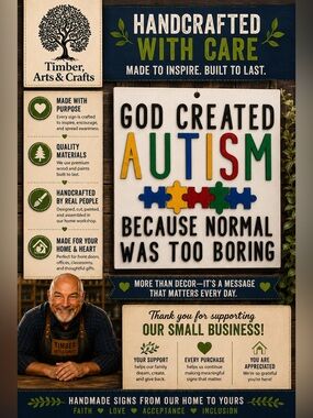 Autism Wood “GOD CREATED AUTISM
BECAUSE NORMAL WAS TOO BORING” Door Hang…